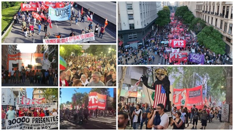 Fotos y videos de las grandes columnas del PTS en todo el pais